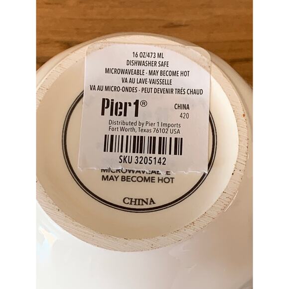 Pier 1 Imports Feather Branch Hand Painted Ironstone Set of 2 Coffee Mug Cups - Picture 9 of 10